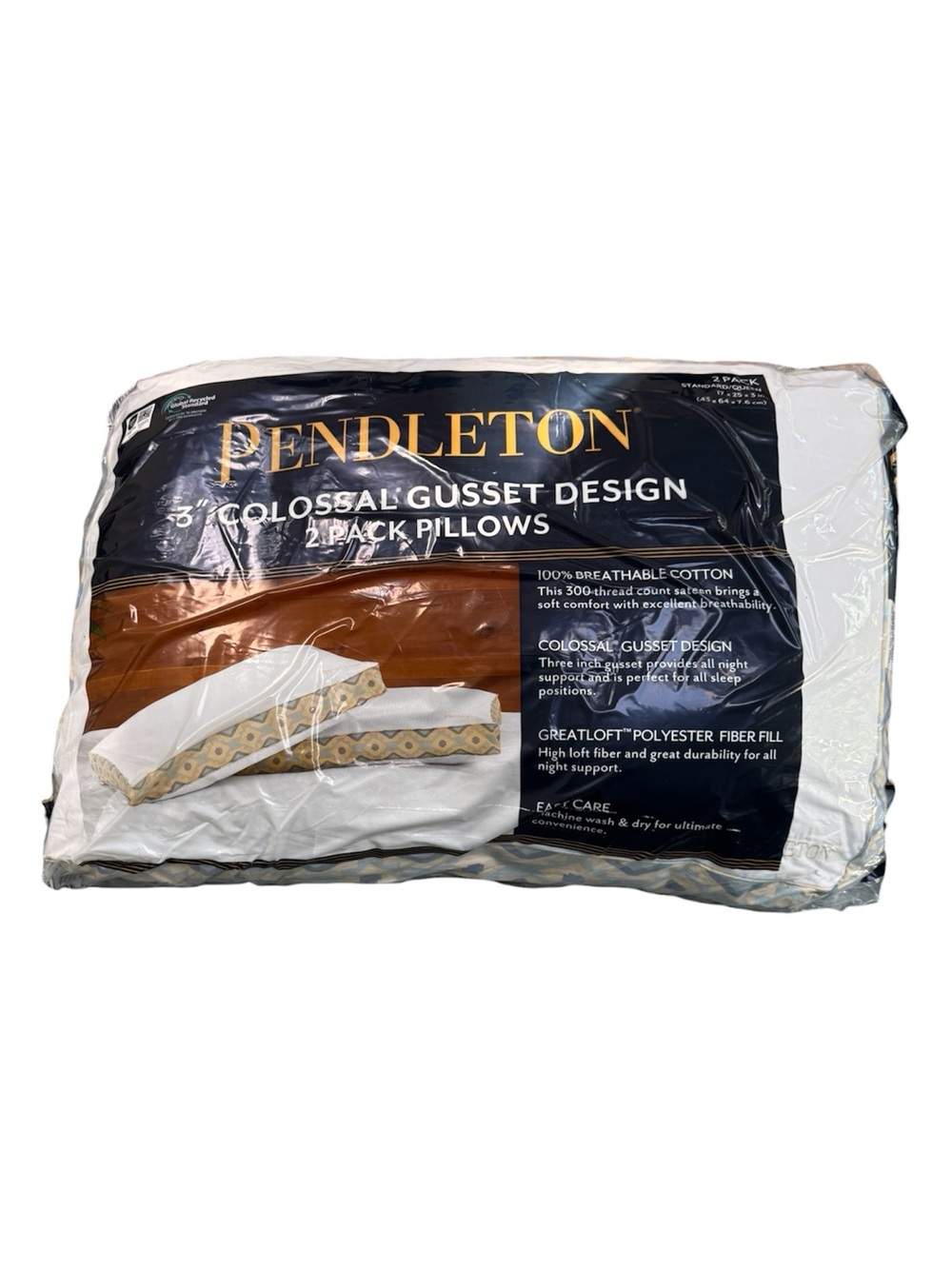 Pendleton White and Navy 2-Pack Pillows with Colossal Gusset